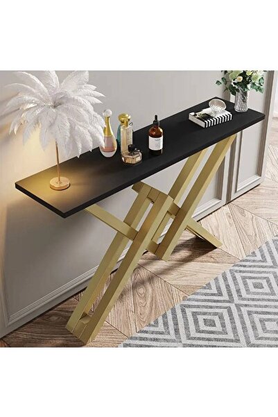 KORKMAZLAR EV DEKORASYON Gold Metal Siyah Dresuar Konsol Dresuar