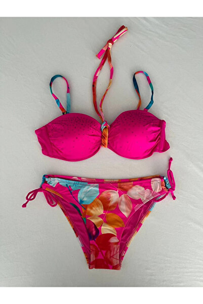 hazelin Kadın Fuşya Taş İşlemeli Astarlı Bikini Takım HZL25S-LC207