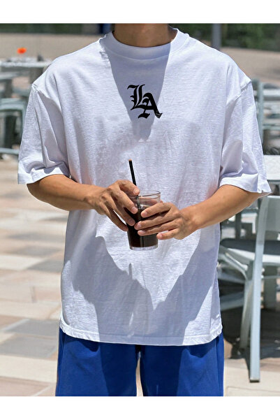 De Carte Los Angeles La Logo Printed Men's Oversize Crew Neck Seasonal T-Shirt