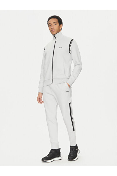 BOSS Erkek Dik Yaka Omzu Şerit Detaylı Regular Fit Fermuarlı Gri İkili Takım