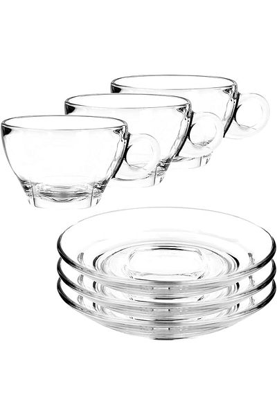 Ocean Caffe Latte Cup & Saucer Set 260ml, Set of 6, Espresso, Tea, Coffee, Cappuccino, Latte Cup