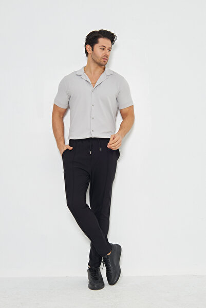 ZİNOX Ανδρικό πλεκτό ύφασμα με κουμπιά Απασί γιακά Κομψό μοτίβο κρεπ Κοντομάνικο πουκάμισο κατάλληλο για καθημερινή χρήση