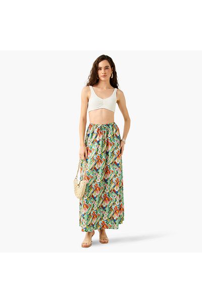 FAV Printed Maxi Skirt with Tie-Up Detail