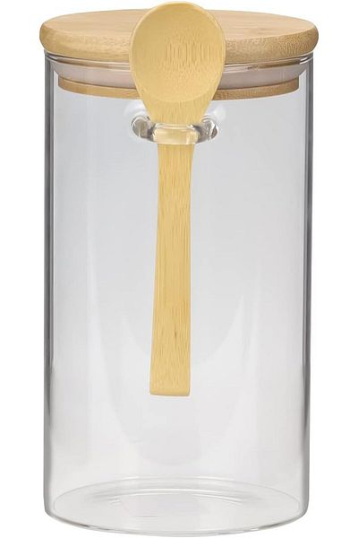 Winds Trading Glass Jar with Bamboo Lid & Spoon, 1000ml, Airtight Storage for Sugar, Salt, Coffee, Tea (1 Liter)