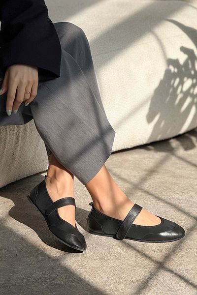 NİŞANTAŞI SHOES Vasetto Schwarz Stretch Einzel Band Detail Flache Sohle Damen Babet