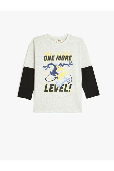 Koton Daffy Duck Printed Licensed Crew Neck Long Sleeve Cotton T-Shirt