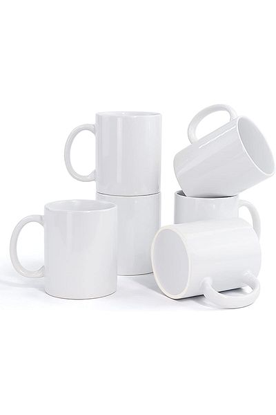 AKDC Ceramic Coffee Mugs Set of 6, 450ML White Mugs with Handles