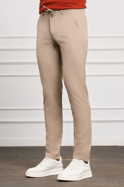 Morven Beige Slim Fit Slim Fit Side Pocket Lace up Jogger Men's Trousers