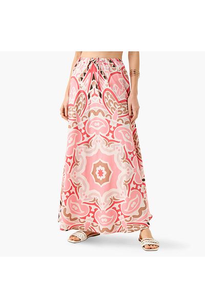 FAV Printed Maxi Skirt with Tie-Up Detail