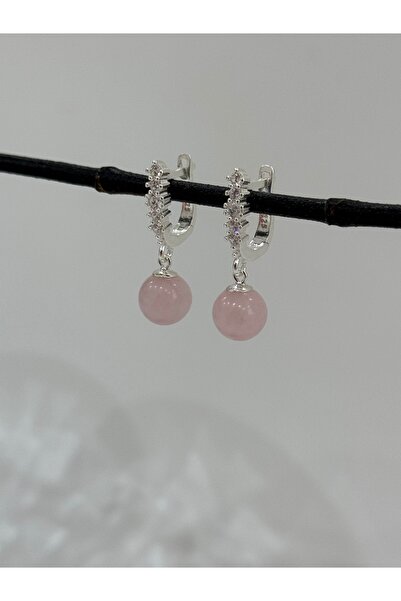 DURAN TAKI TASARIM Pembe Kuvars Doğal Taşlı Gümüş Küpe