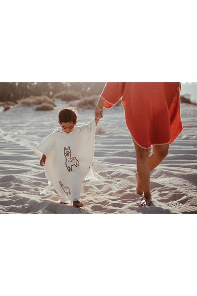 Pamukme KIDS COTTON BEACH PONCHOS- ILAMAS BROWN 4-6 YEARS