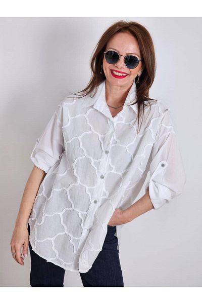 Felix Butik Feli̇x13300 Embossed Patterned Imported Cotton White Shirt