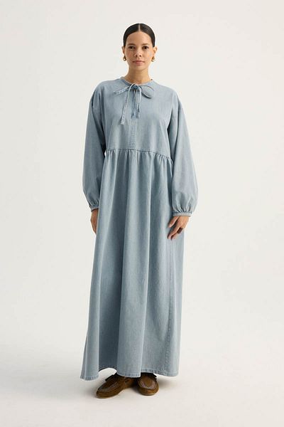 ZÜLAYS Rochie din denim cu guler albastru Ice