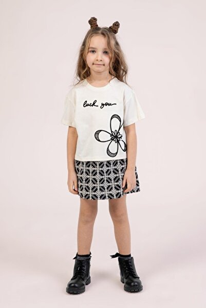 Dmb Комплект с пола с принт за момичета на възраст 4-9 години, черен