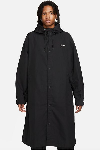 Nike Men's Swoosh Woven Oversize Long Jacket Men's Hooded Wide Fit Long Woven Jacket Black