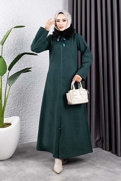 Mec Fashion Παλτό με γούνινο γιακά ΣΜΑΡΑΓΙΔΙΟ ΠΡΑΣΙΝΟ