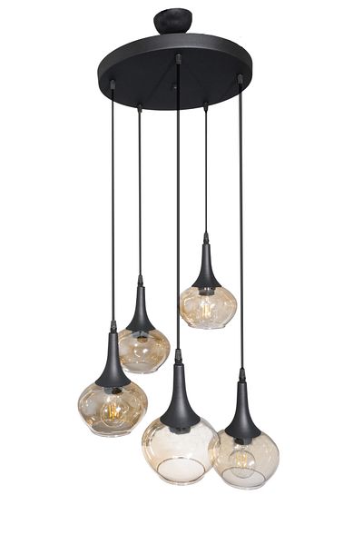 Fer Avize Fred Modern Decorative Black Color 5-Piece Pendant Lamp Glass Chandelier Living Room - Kitchen - Bedroom