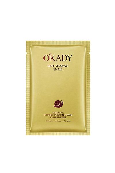OKADY Moisturizing Sheet Mask for the Face with Ginseng Extract and Snail Slime Filtrate, 25 ml