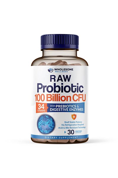Wholesome Wellness Organic Raw Probiotics 100B CFU, Prebiotics & Digestive Enzymes, 30 Caps, Shelf Stable