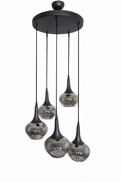 Fer Avize Fred Modern Decorative Black Color 5-Piece Pendant Lamp Glass Chandelier Living Room - Kitchen - Bedroom