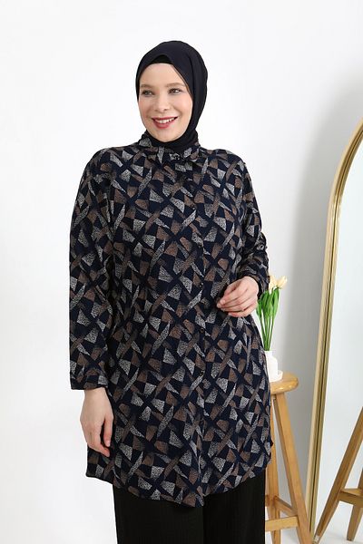 VELLICHOR Plus Size Buttoned Viscose Fabric Relax Cut Tunic