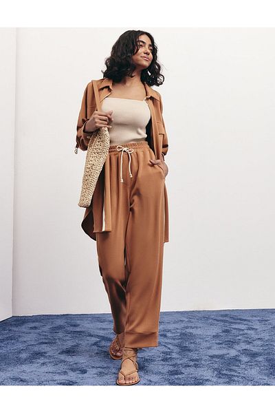 KYR Scuba Fabric Double Set - Tobacco με λεπτομέρεια τσέπης