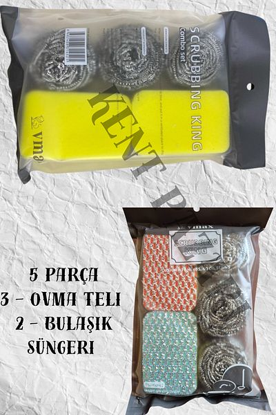 Kent Pazarı 5 Piece Dish Scrubbing Wire Set Dish Sponge and Scrubbing Wire Steel Stainless Wire