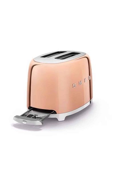 SMEG محمصة خبز بتصميم ريترو من الخمسينيات، مكونة من شريحتين، باللون الذهبي الوردي