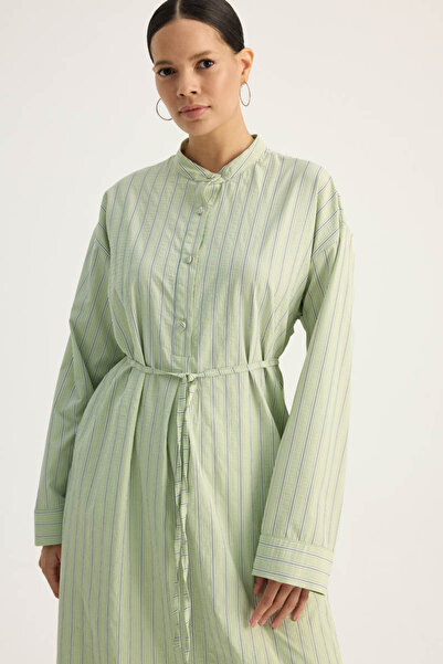 ZÜLAYS Çizgili Hakim Yaka Tunik Açık Yeşil