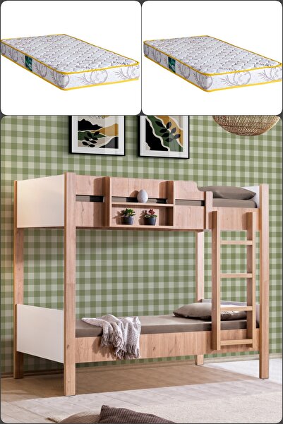 Setay Ranza, Asya Ayrılabilir 2li Ranza, Ceviz - Beyaz + 2 Adet Comfort Yatak