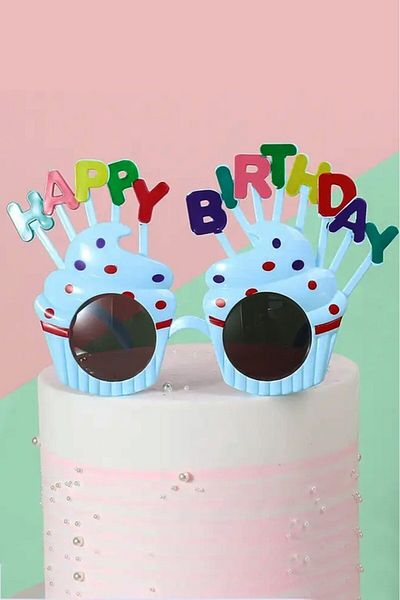 BeySüS Blue Cupcake Themed Birthday Party Glasses