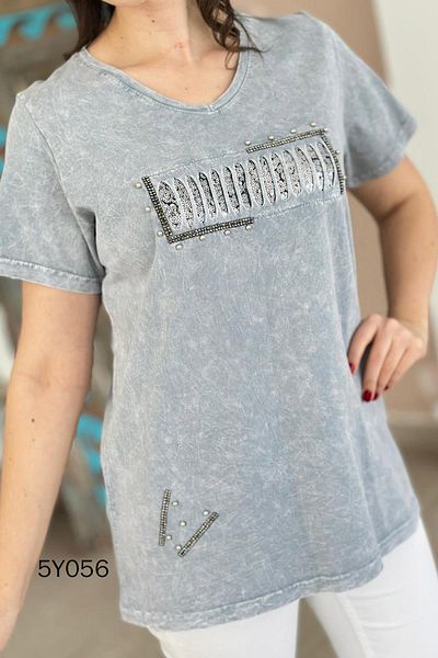 İnce Topuk V-Neck Sequin Detail Cotton Blouse 5Y056
