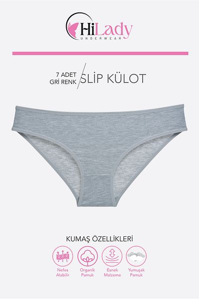 Hilady Chiloți pentru femei 7'li Pachet Gri, țesătură moale, Bikini Fit Chiloți pentru femei