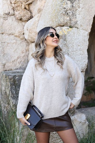 bytugcekaya Pulover oversize Buklet Yumoş de mărime standard bej