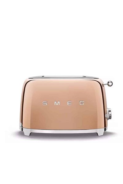 SMEG محمصة خبز بتصميم ريترو من الخمسينيات، مكونة من شريحتين، باللون الذهبي الوردي