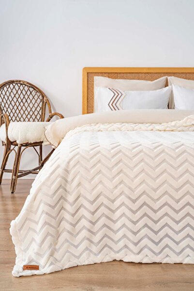 Rivaİstanbul Jacquard Raschel Scandinavian Double Bedspread Bohemian Punch Zigzag Pattern
