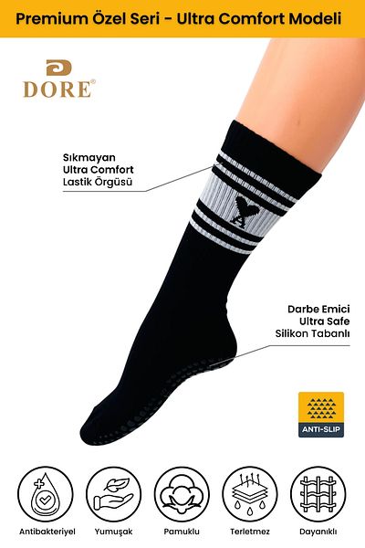 Dore Γνήσιες κάλτσες New Season Premium Unisex 1 ζευγάρι αντιολισθητικές κάλτσες Pilates και Yoga με αντιολισθητική σόλα μαύρες