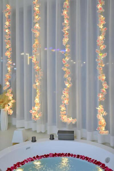 Buka Shops Yapay Kiraz Çiçeği (Sakura) ve 3 Metre LED Işık Seti - Yapay Çiçek Sarmaşık - 1.85 metre Çiçek