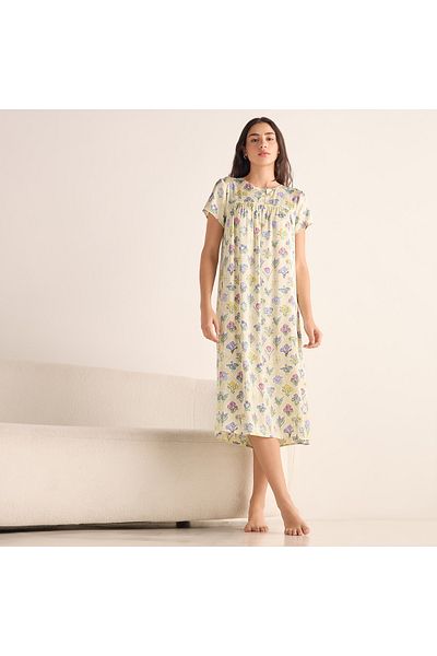 FAV All-Over Print Night Dress with Round Neck and Short Sleeves