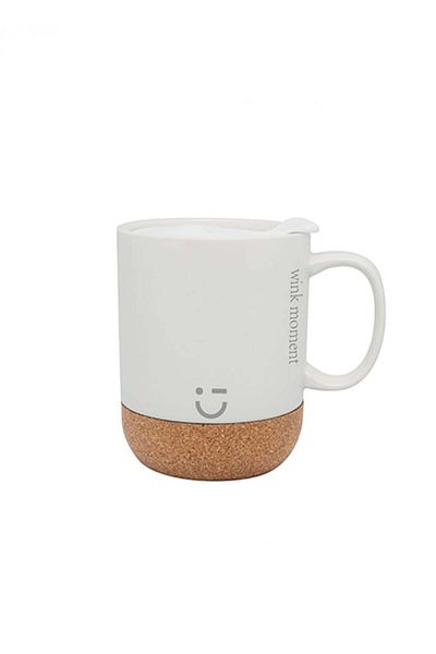 Miniso Ceramic Mug with Lid and Cork Base 300ml - White