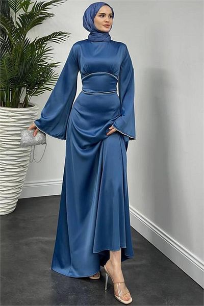 dipmoda Dipmoda Women's Satin Stone Detailed Evening Dress Hijab Dress Nms035
