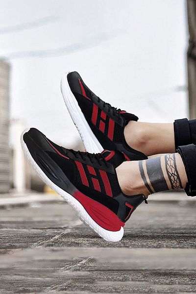 Deri De Luxe Pantofi sport pentru bărbați Black Red Tech Ultra Soft