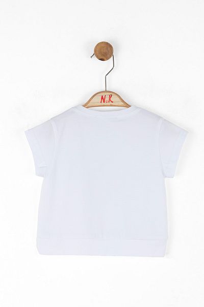 nk kids Tricou alb cu mânecă scurtă din bumbac, cu flori pentru acasă, vară, ocazional, confortabil, design elegant, pentru fete