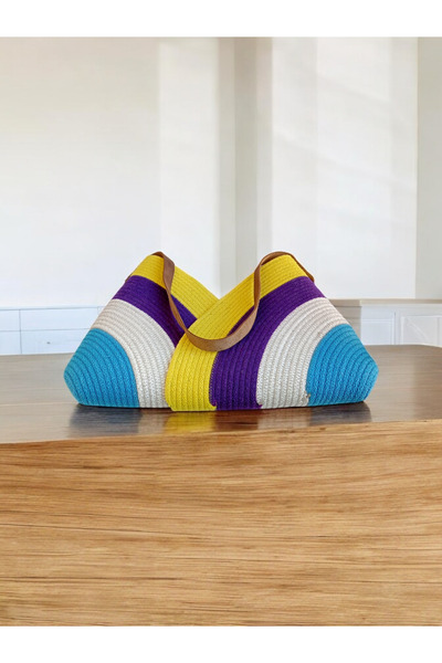 STANDART Deri saplı renkli tres çanta