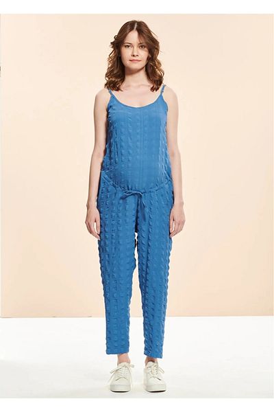Desen Hamile Giyim Blue Strappy Maternity Jumpsuit