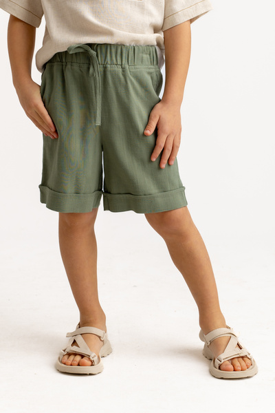 Oliven The Kid Unisex kaki šortsevi - Elastični struk sa vezicama Sa džepovima