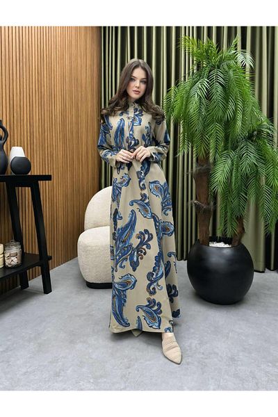 Cardella Φόρεμα με μοτίβο Oversize Λινό Φόρεμα Hijab Συμβατό με λινό υφαντό φόρεμα (ΕΠΙΛΕΞΤΕ 1 ΜΕΓΕΘΟΣ ΜΙΚΡΟΤΕΡΟ)