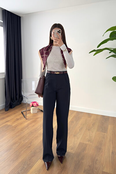 BİRCANÇİL Παντελόνι Palazzo με πλισέ Sulsa Navy Blue