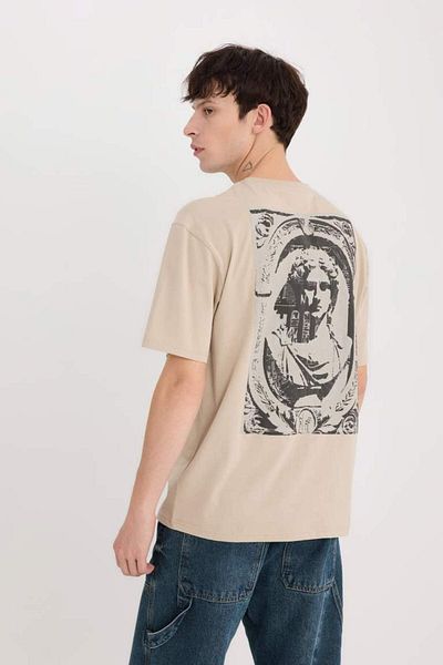 DeFacto New Season 100% Cotton Boxy Fit Crew Neck Back Printed Short Sleeve T-Shirt