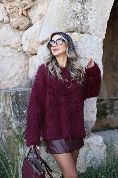 bytugcekaya Бордо Стандартний розмір Пухнастий светр